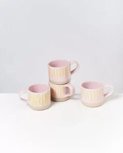 Motel a Miio Nodoa 4Er Set Tasse Rosa Gelb Gestreift| 4 Teilige Sets