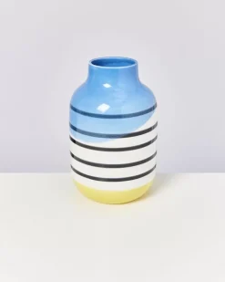 Motel a Miio Nuno Vase L Schwarz-Weis Gestreift Mit Blau| Nuno L