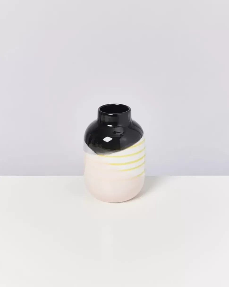 Motel a Miio Nuno Vase M Schwarz Rosa Gelb Gestreift| Vasen