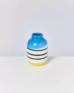 Motel a Miio Nuno Vase M Schwarz-Weis Gestreift Mit Blau| Vasen