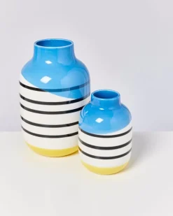 Motel a Miio Nuno Vase M Schwarz-Weis Gestreift Mit Blau| Nuno M