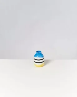 Motel a Miio Nuno Vase S Schwarz-Weis Gestreift Mit Blau| Vasen
