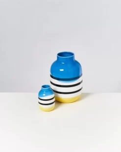 Motel a Miio Nuno Vase S Schwarz-Weis Gestreift Mit Blau| Vasen